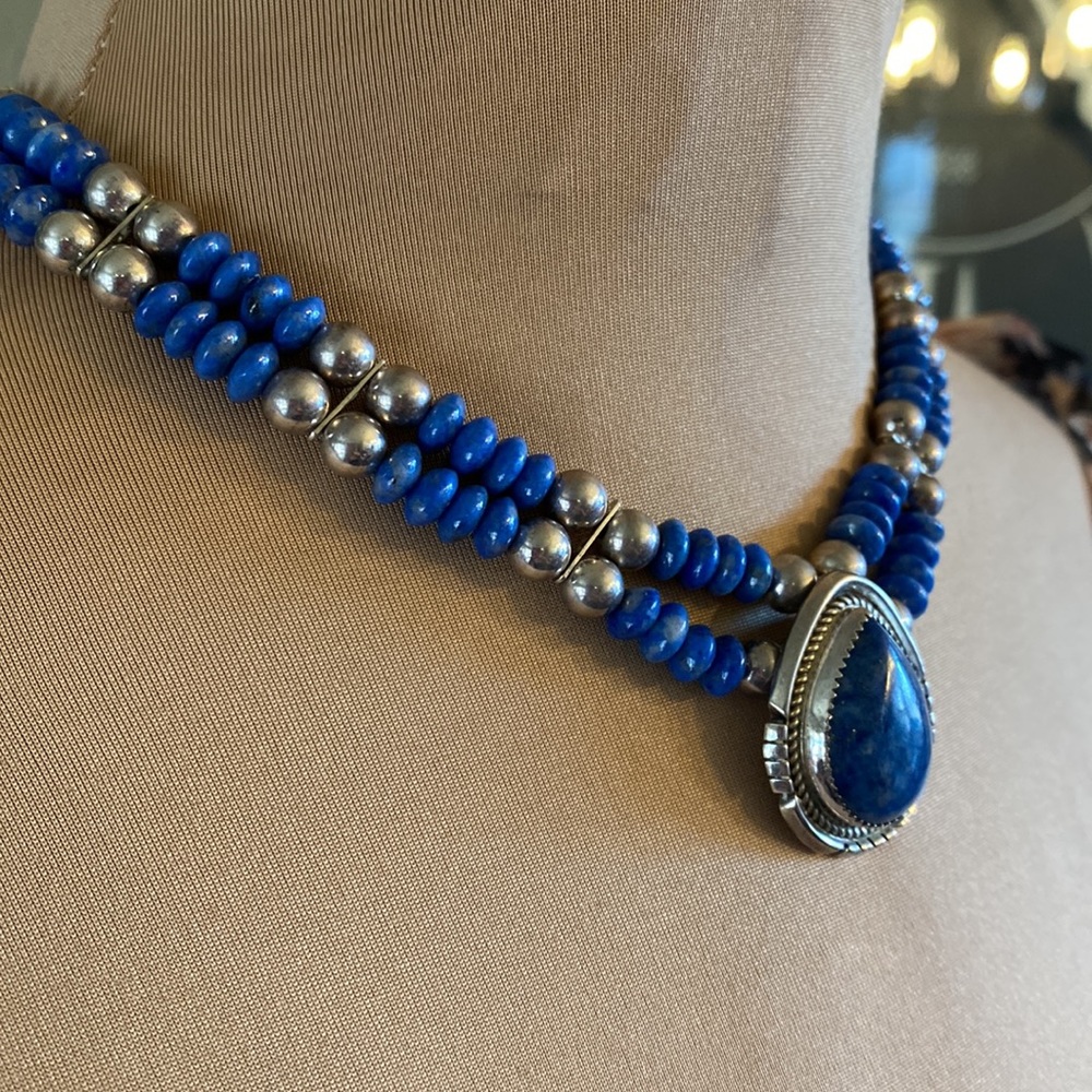 Native American Navajo IHMSS Jon McCray Sterling Silver Lapis Pendant - Picture 2 of 7